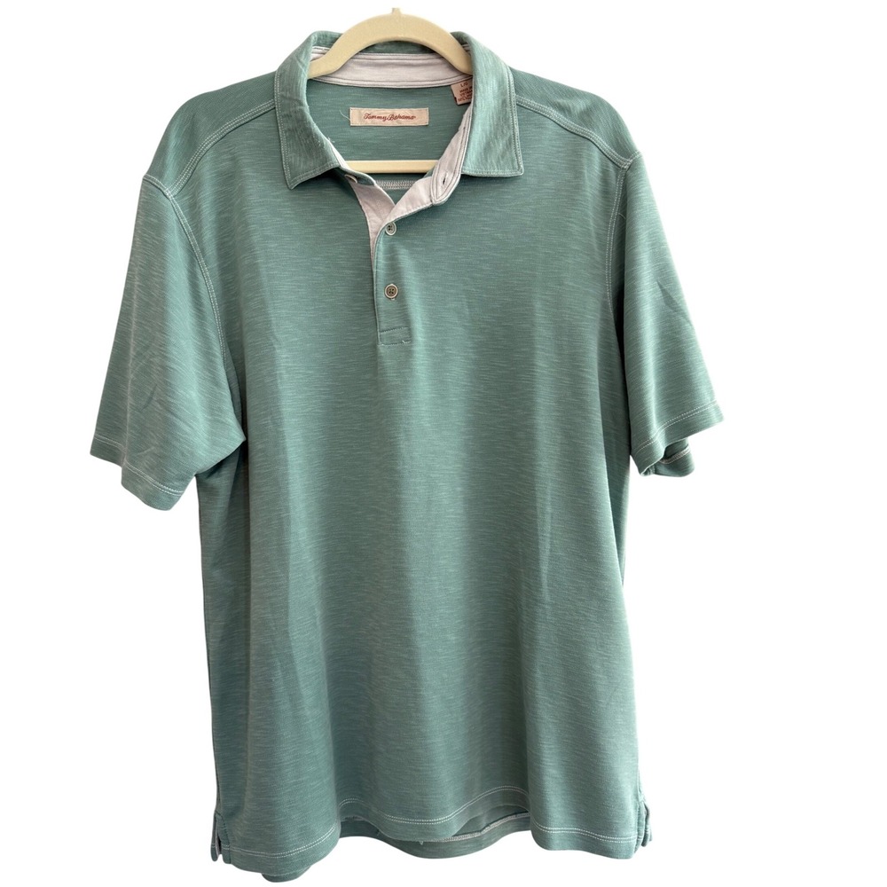 Tommy Bahama Polo Shirt Mens L Large Seafoam Green Short‎ Sleeve Relaxed Fit